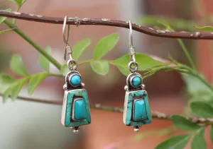 Tibetan Silver Sterling Turquoise Inlaid Earrings