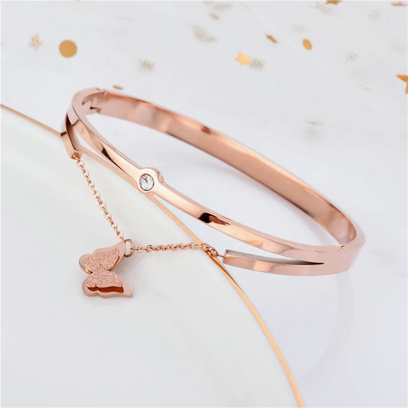 Titanium Steel Rose Gold Tassel Butterfly Bracelet