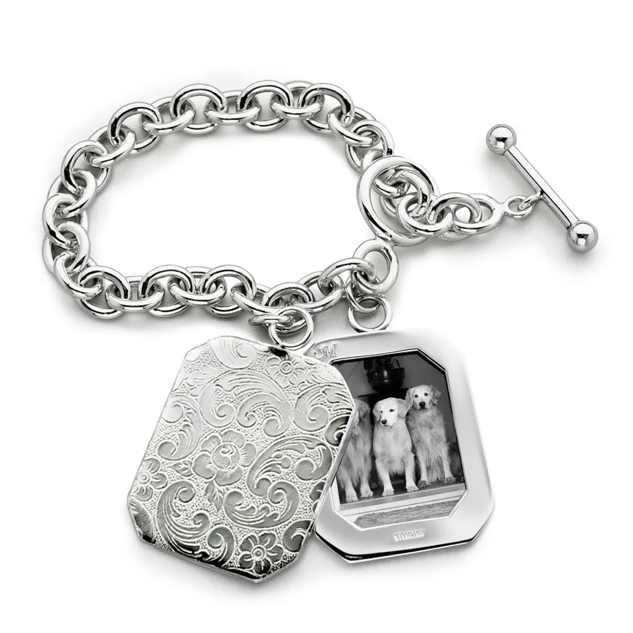 Toggle Bracelet with Two Octagon Half Lockets