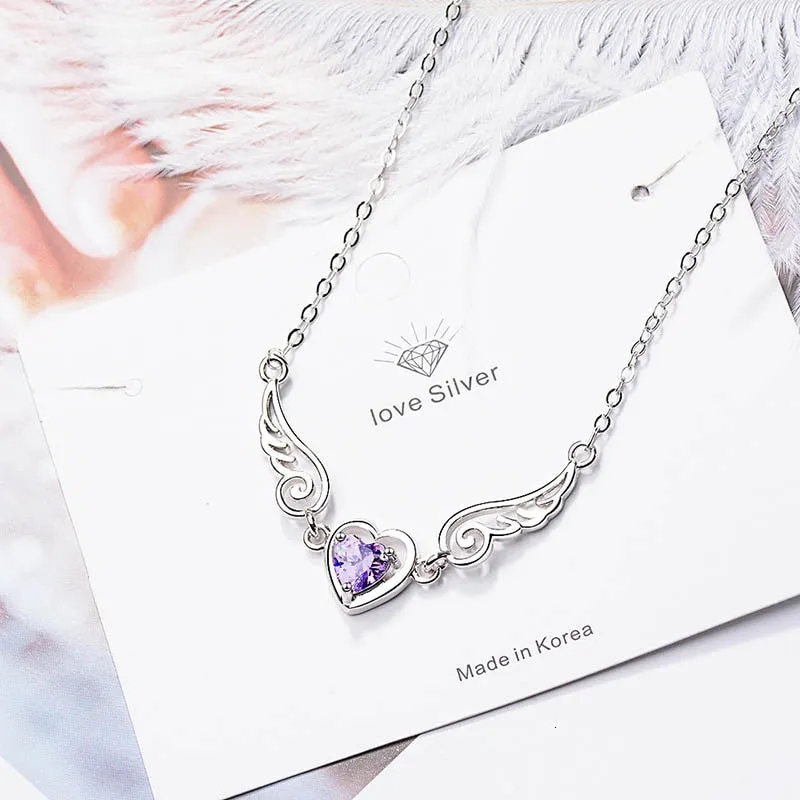 Trendy S925 Silver Jewelry Heart-shaped Amethyst Gemstones Pendants Necklace for Women