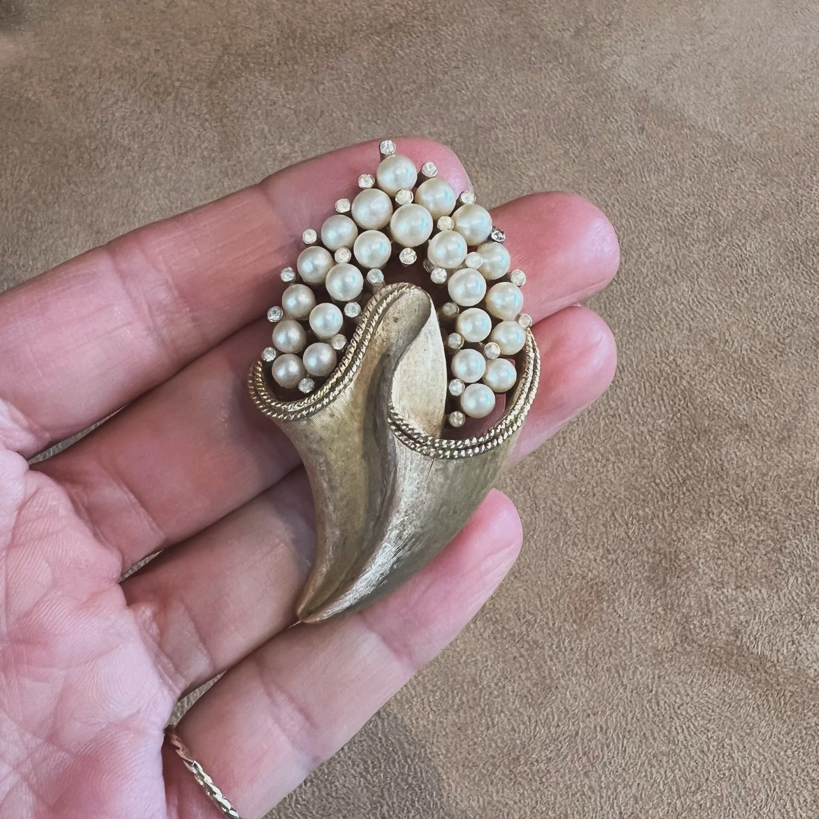 Trifari 1950s Gold and Pearl Bouquet Brooch