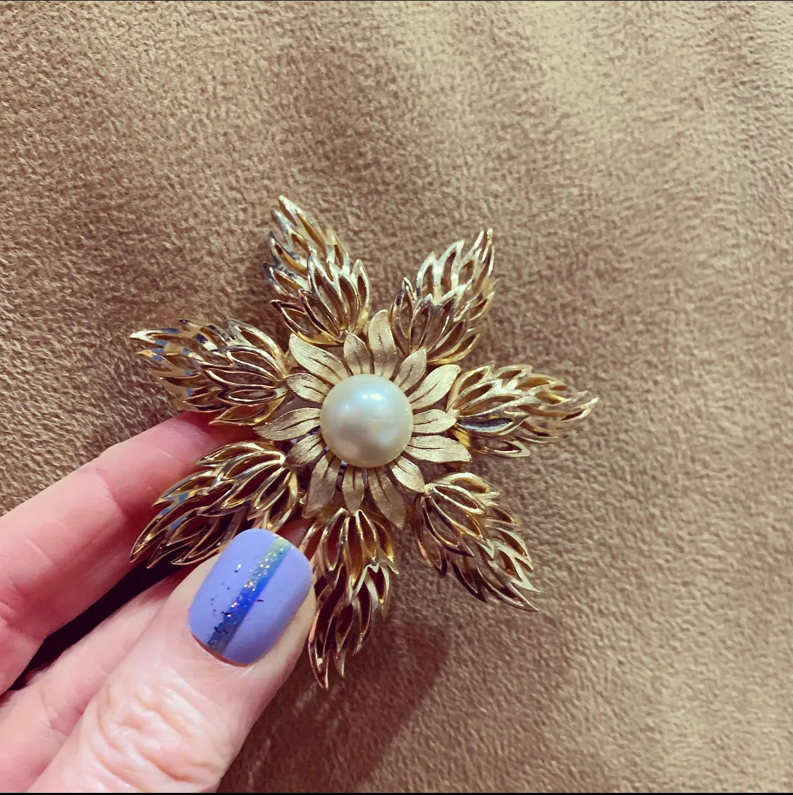 Trifari Statement Vintage Pearl Flower Brooch