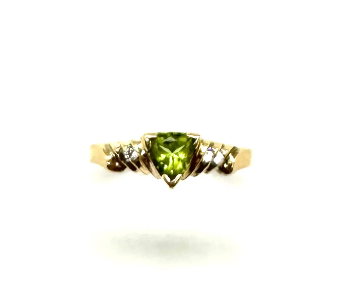 Trillion Cut Peridot W/ Diamond Accent Ring