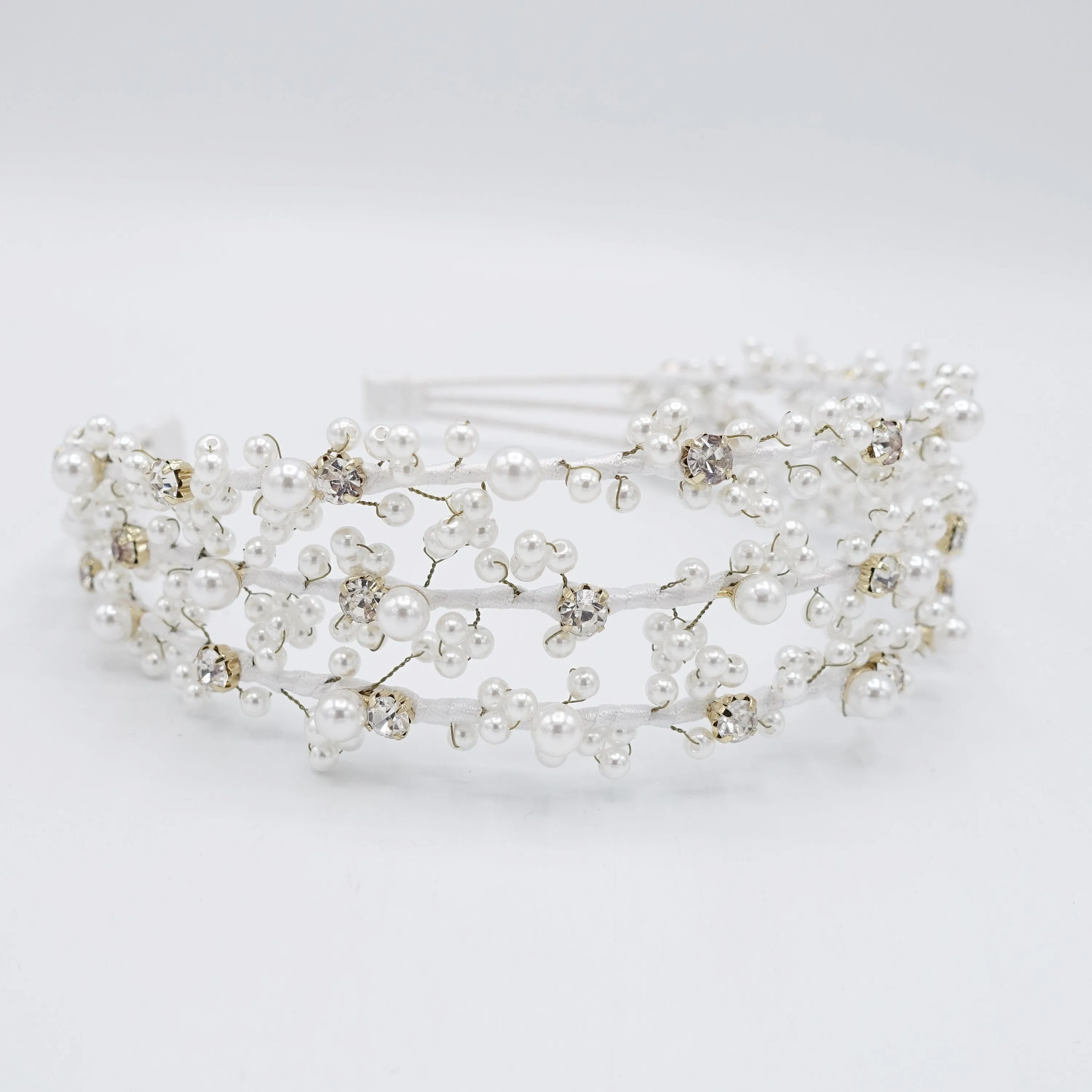 triple pearl branch headband bridal hairband for wedding