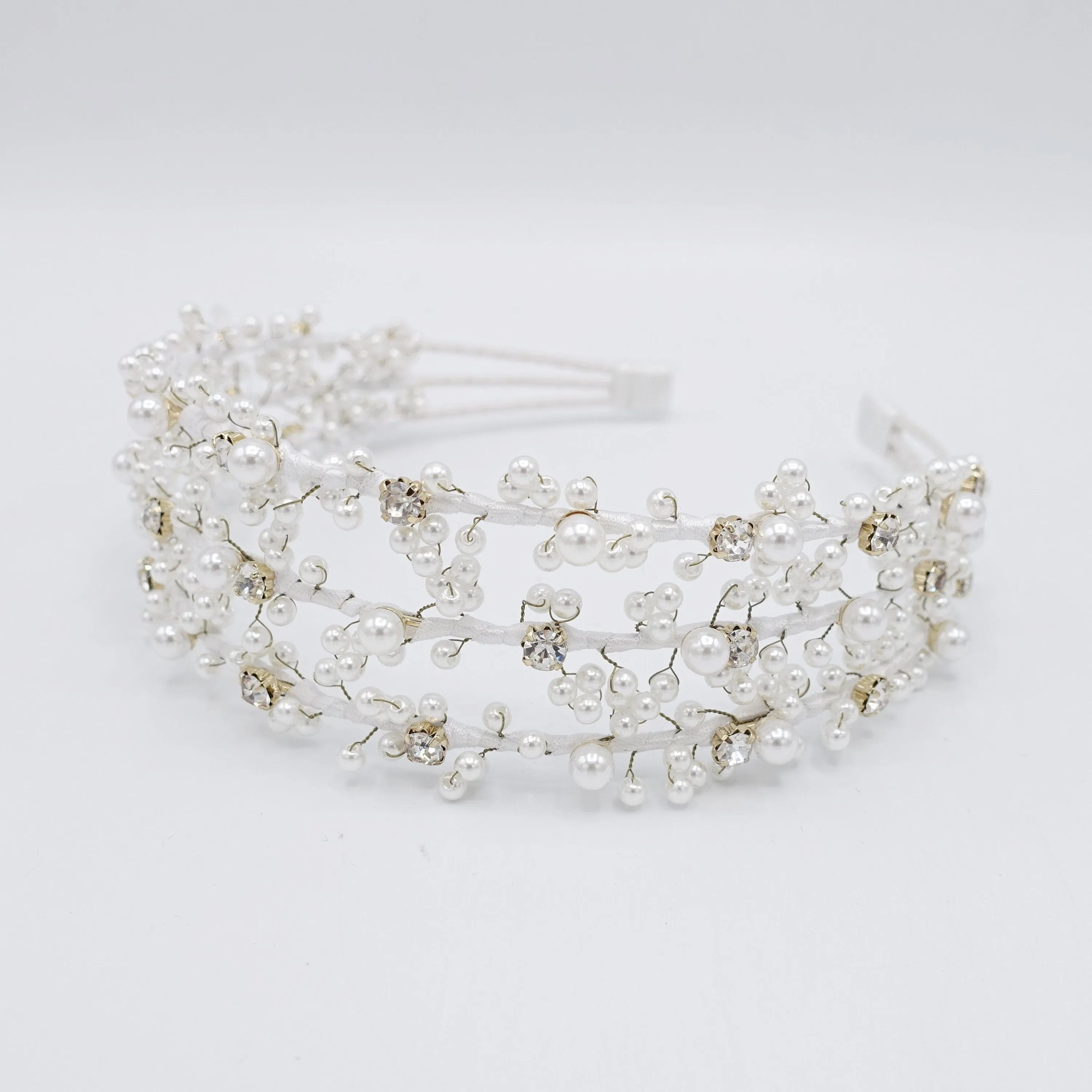 triple pearl branch headband bridal hairband for wedding