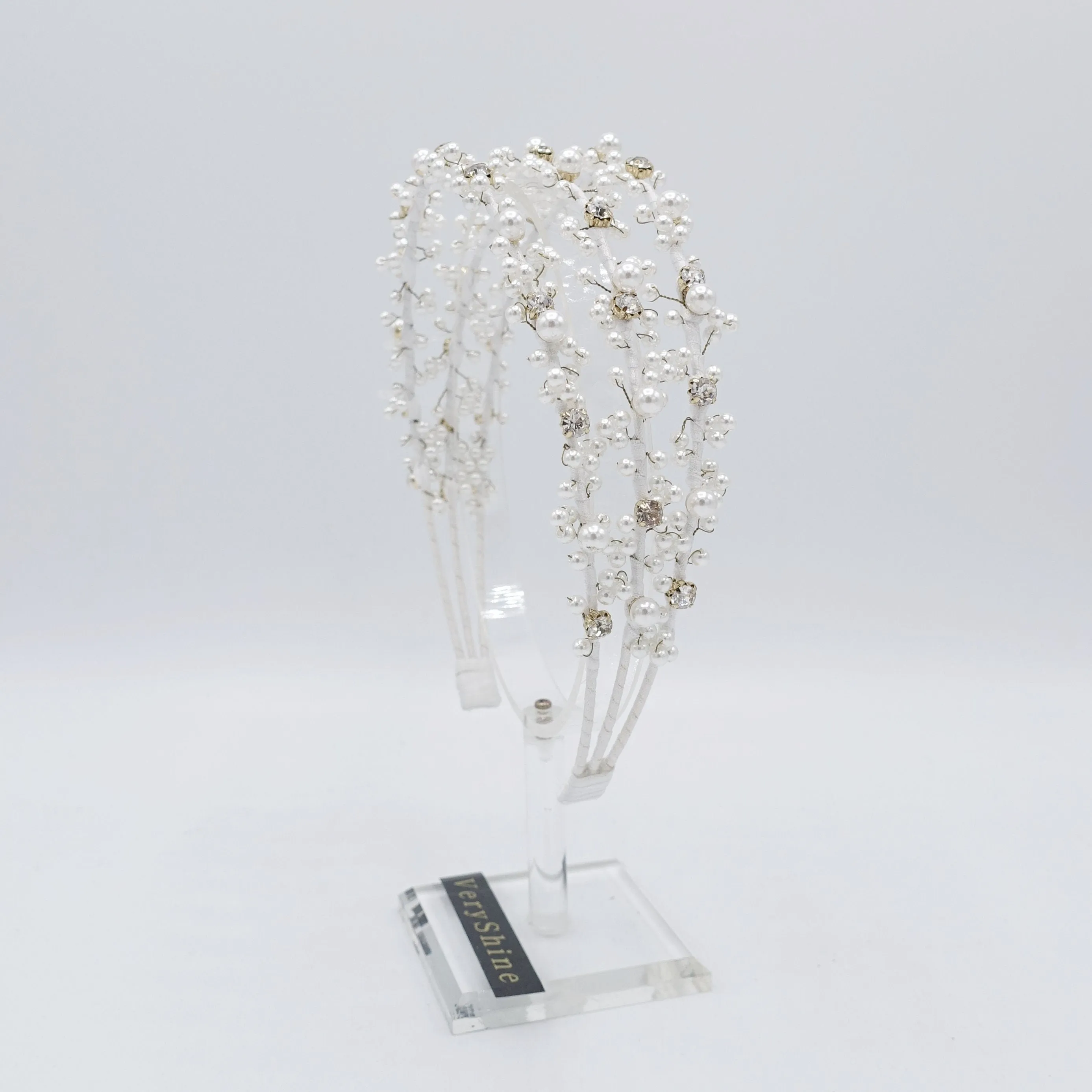 triple pearl branch headband bridal hairband for wedding