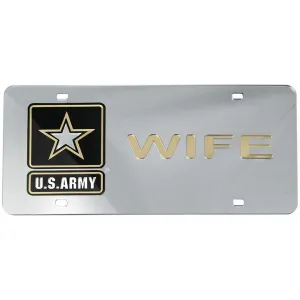 U.S. Army Star with Wife Mirrored Inlaid Plastic License Plate