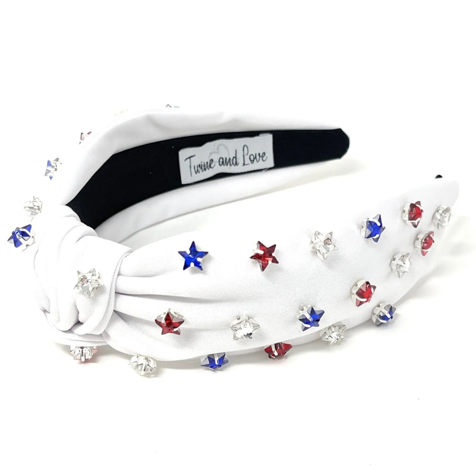 USA Star Studs Jeweled Knot Headband (White)