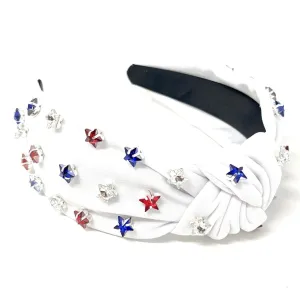 USA Star Studs Jeweled Knot Headband (White)