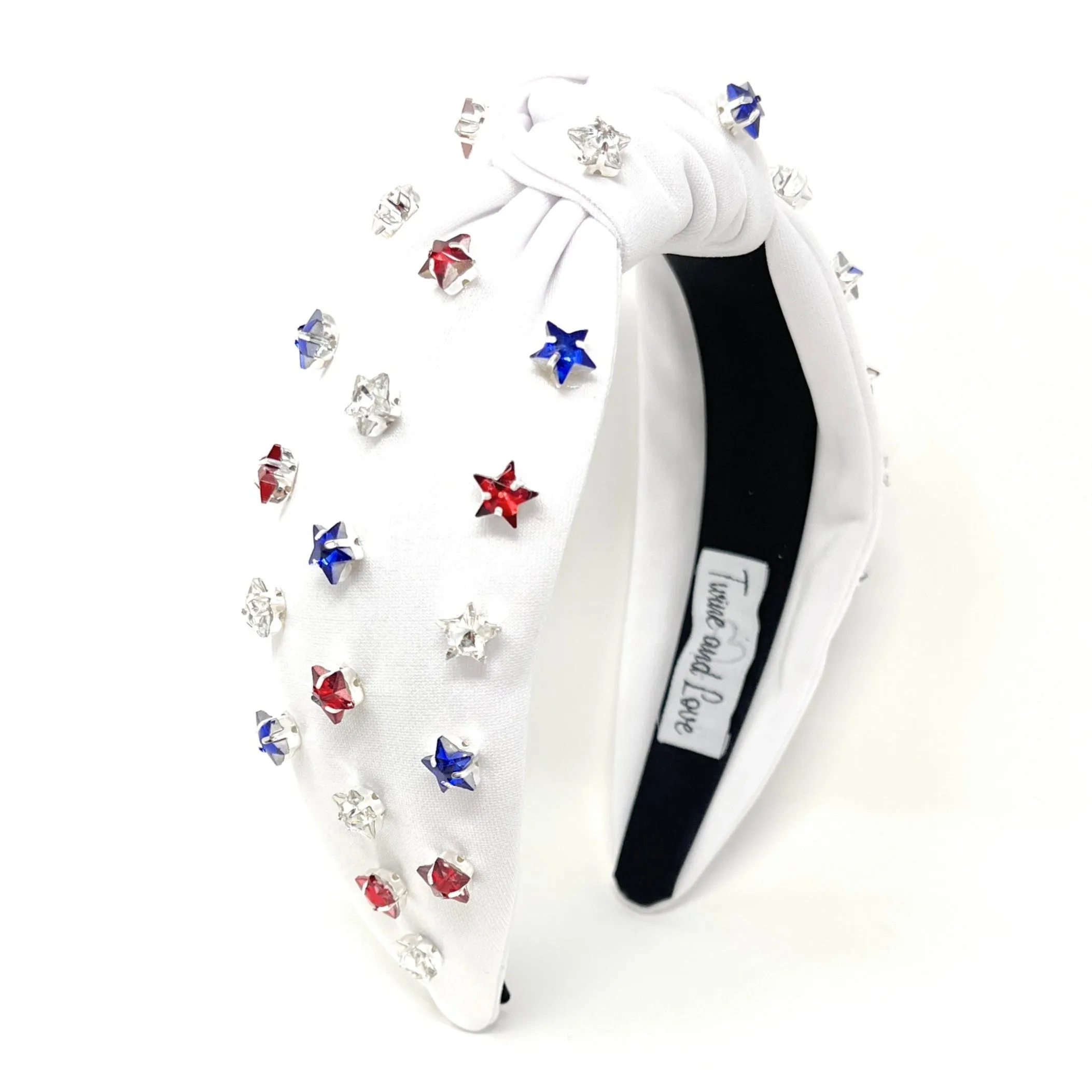 USA Star Studs Jeweled Knot Headband (White)