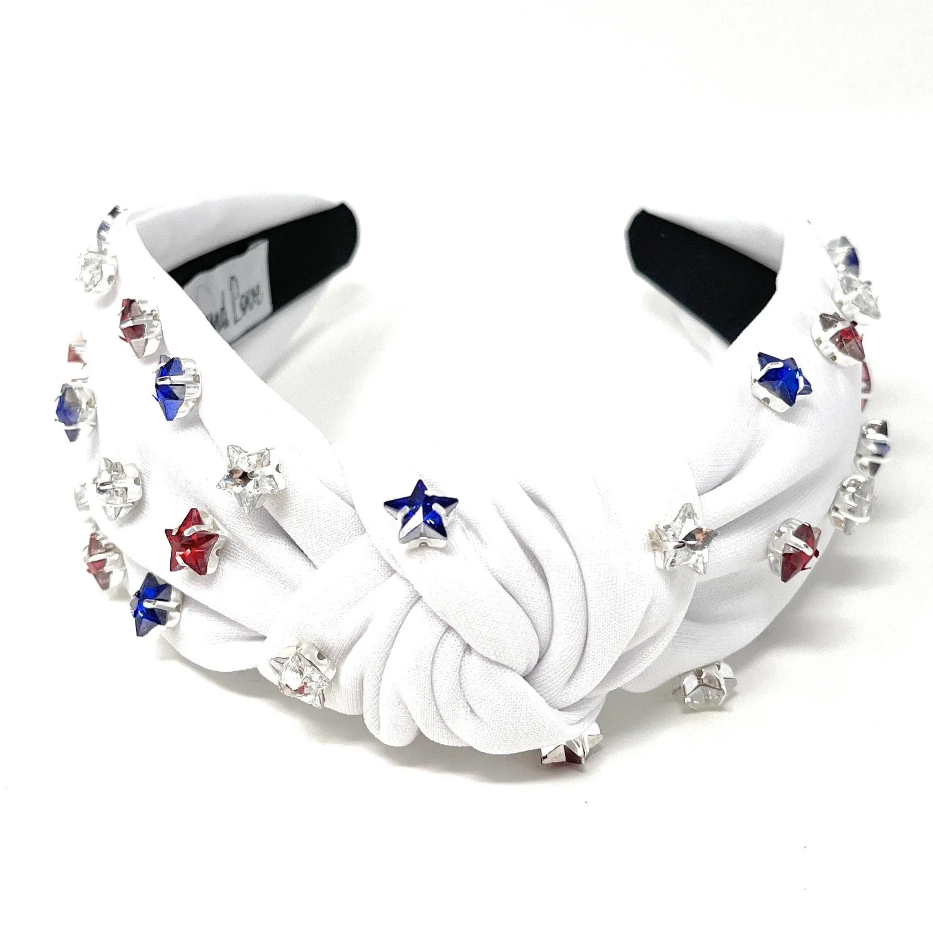 USA Star Studs Jeweled Knot Headband (White)