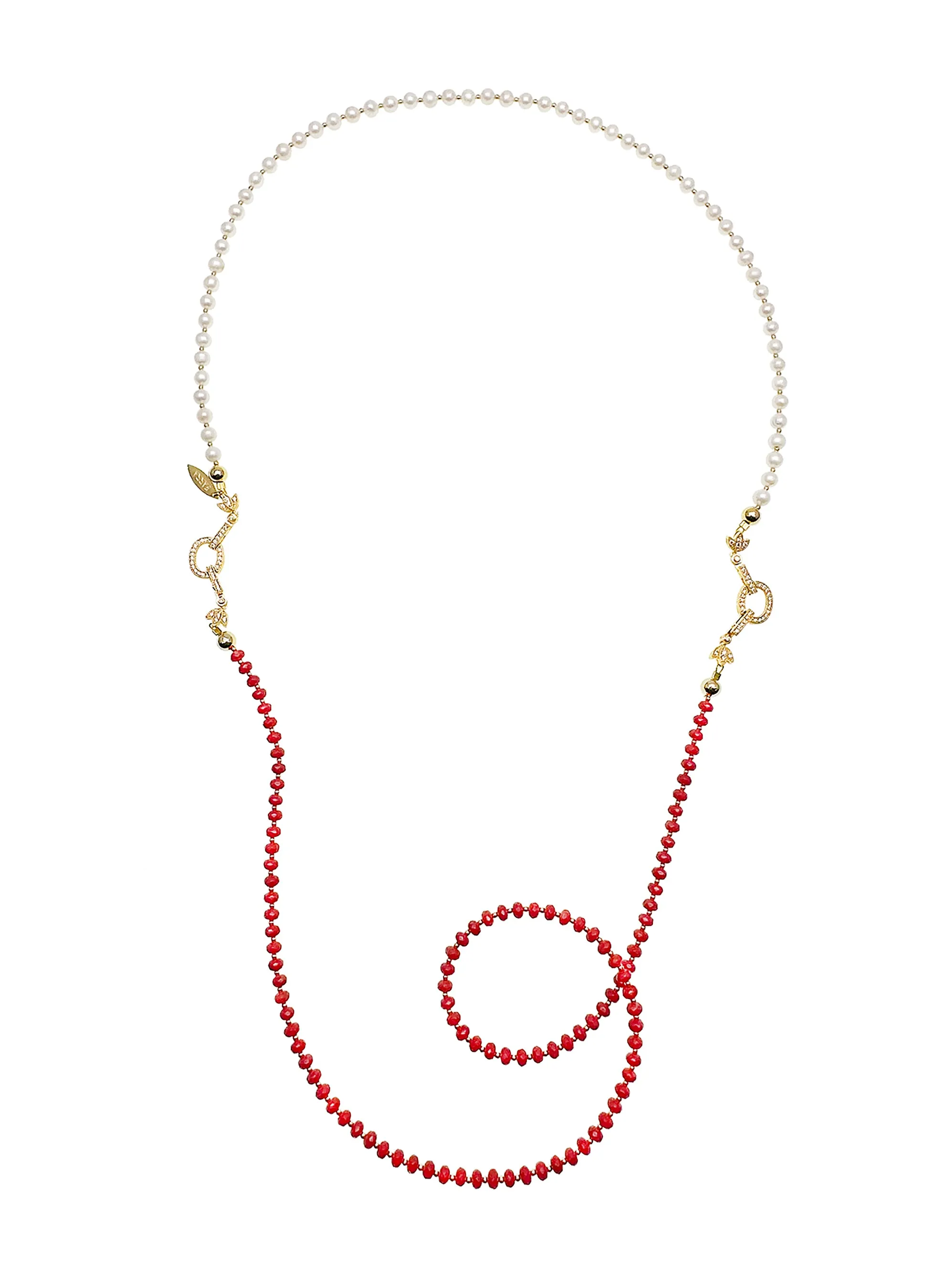 Versatile Red Coral and Pearls Multi-Wear Necklace JN003