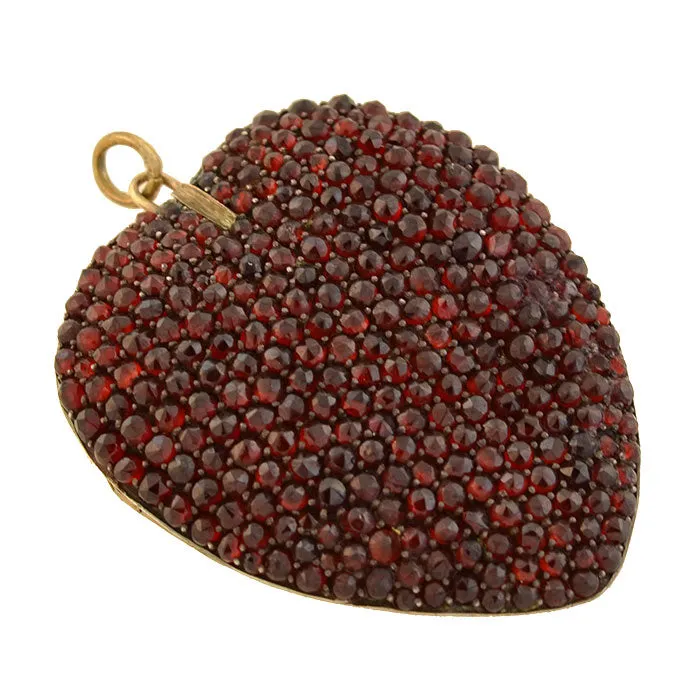 Victorian Large Sterling Gilt Bohemian Garnet Encrusted Heart Locket