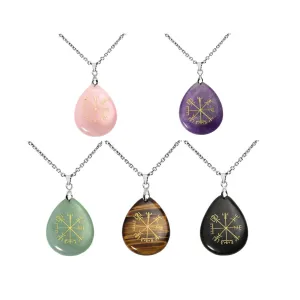 Viking Compass Vegvisir Healing Crystal Teardrop Pendant Necklace | Jovivi