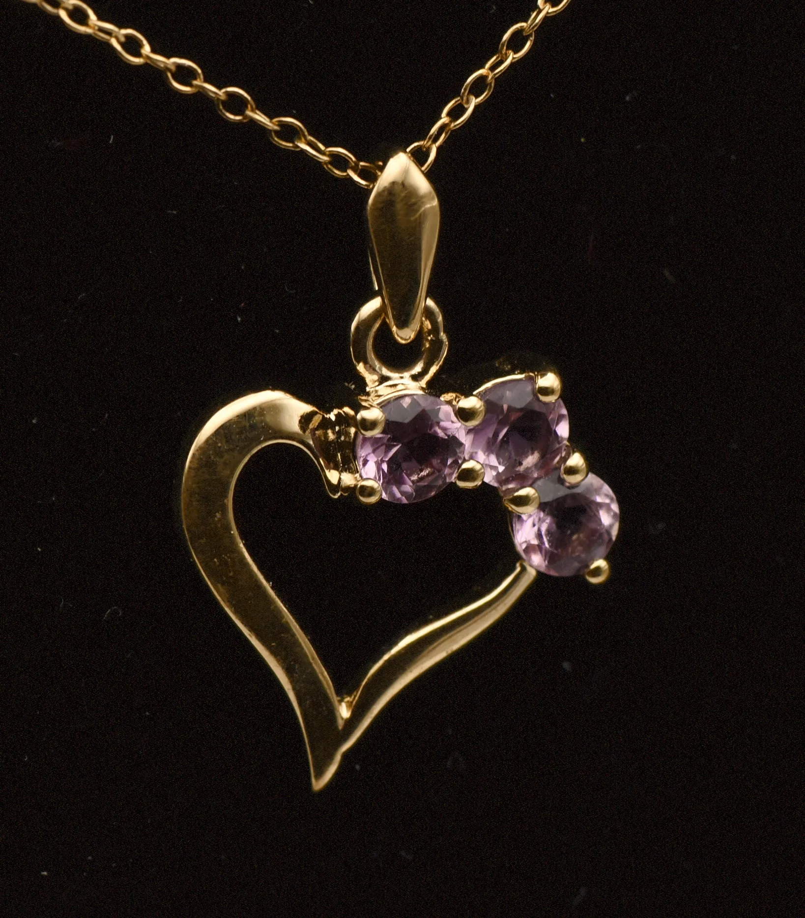 Vintage Amethyst Vermeil Heart Pendant on Vermeil Chain Necklace - 18"