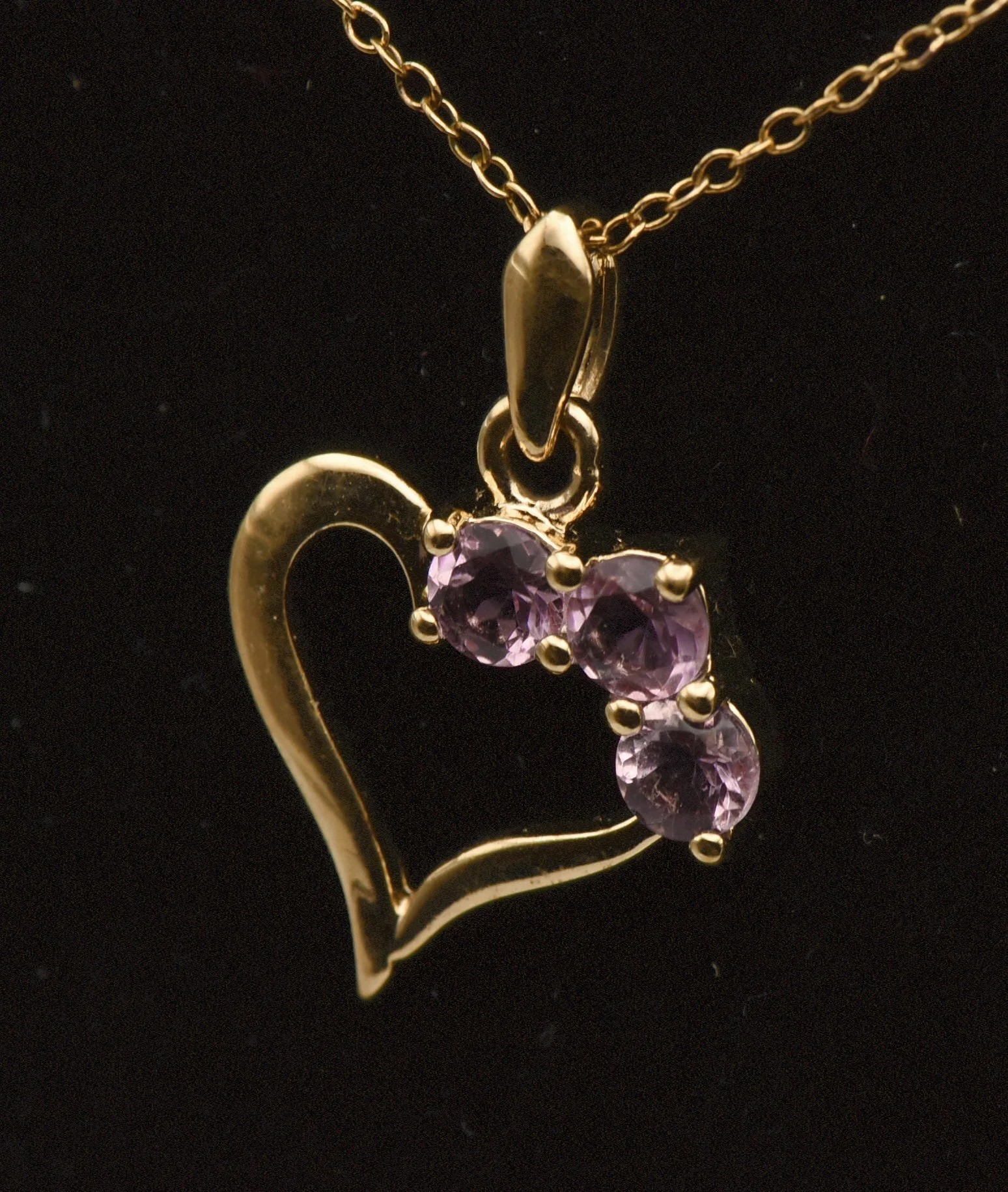 Vintage Amethyst Vermeil Heart Pendant on Vermeil Chain Necklace - 18"