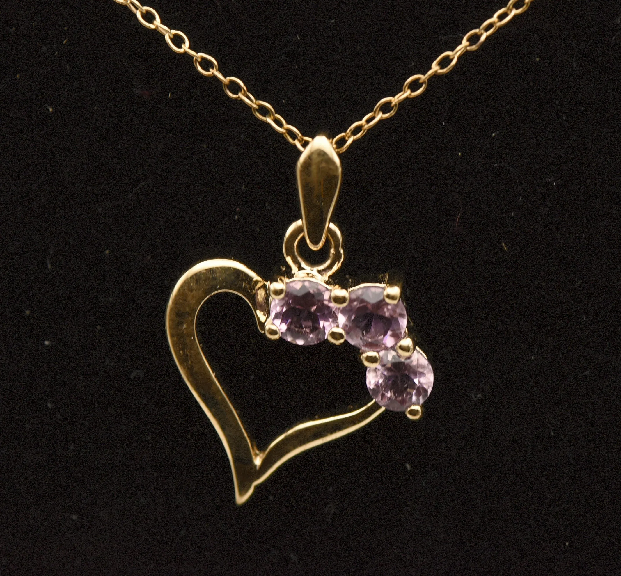 Vintage Amethyst Vermeil Heart Pendant on Vermeil Chain Necklace - 18"