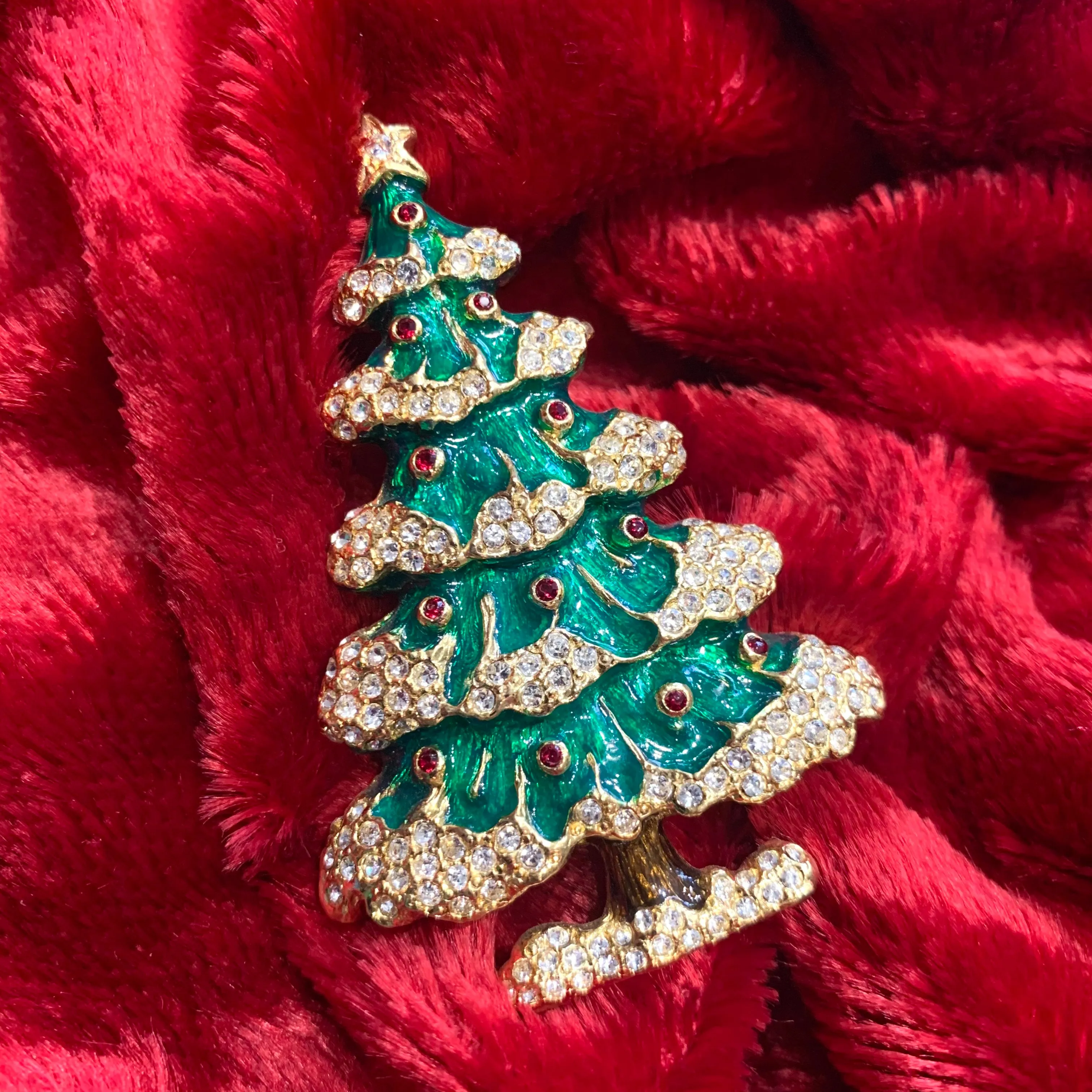 Vintage Christmas Tree brooch by Sphinx with green enamel