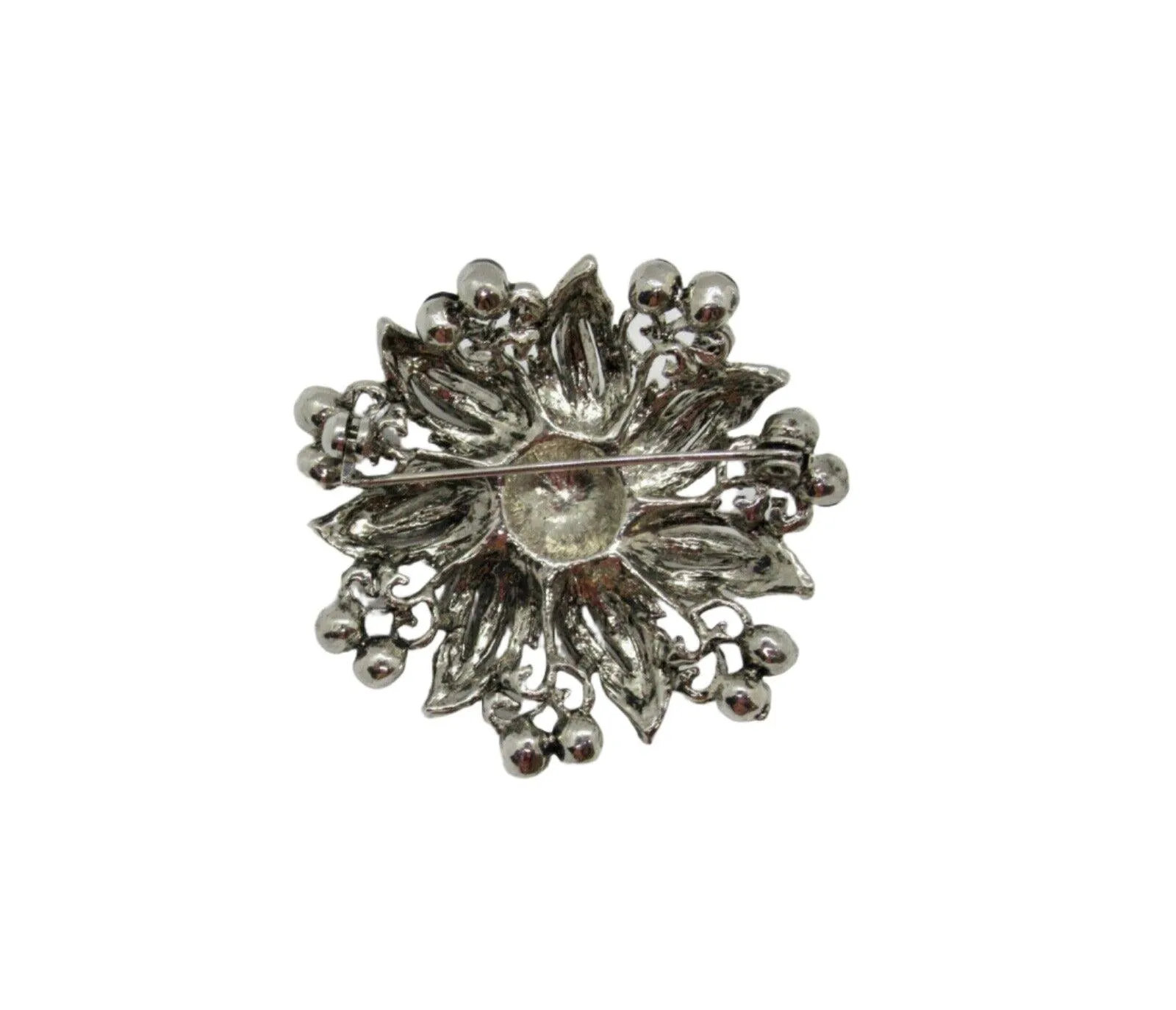 Vintage Floral Brooch with Black and White Stones