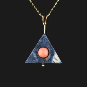 Vintage Gold Coral Geometric Pendant Necklace