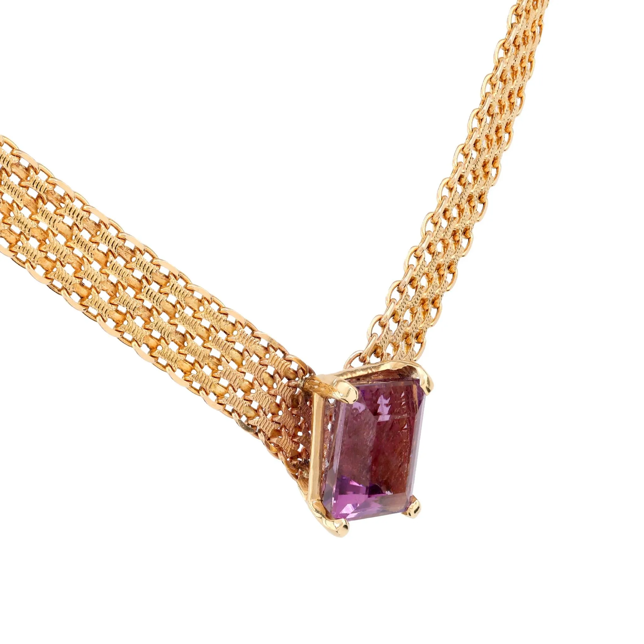 Vintage Italy 9.2 Carat Amethyst 14K Yellow Gold Necklace