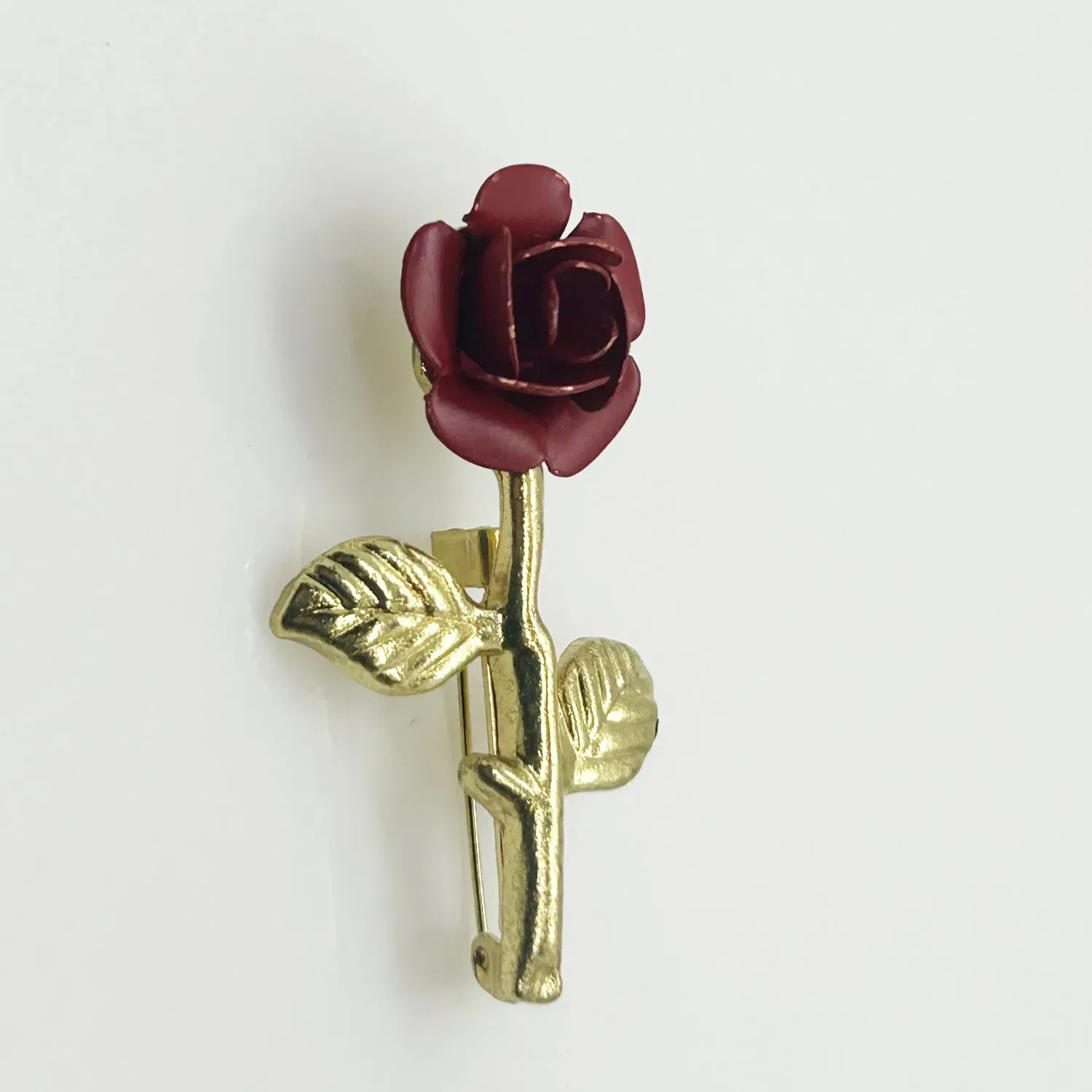 Vintage Open Red Rose Brooch