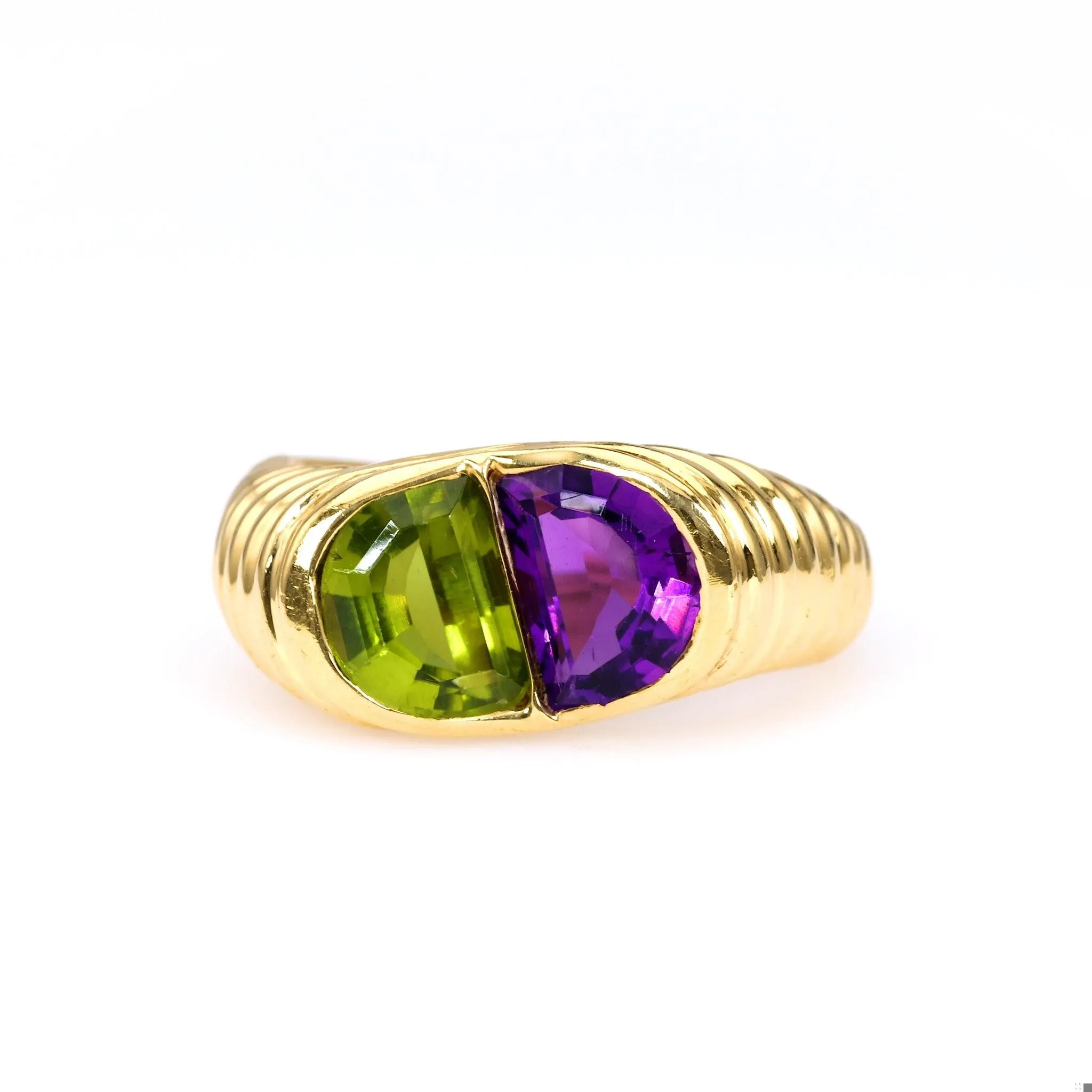 Vintage Peridot Amethyst 18k Yellow Gold Ring