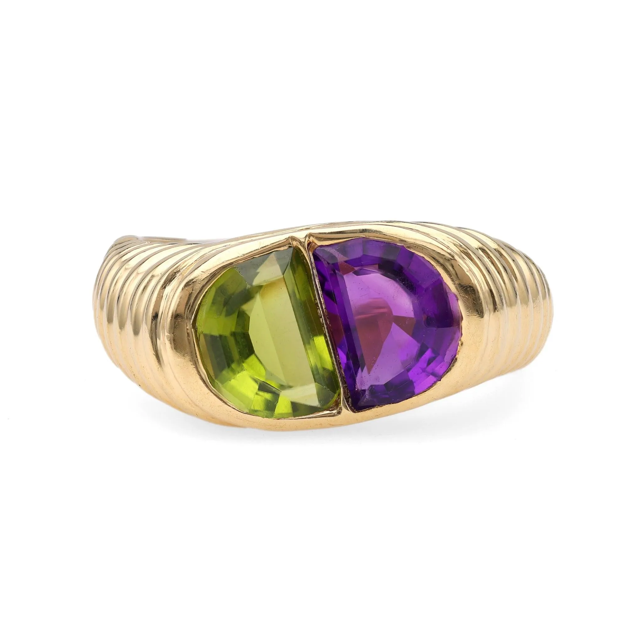 Vintage Peridot Amethyst 18k Yellow Gold Ring