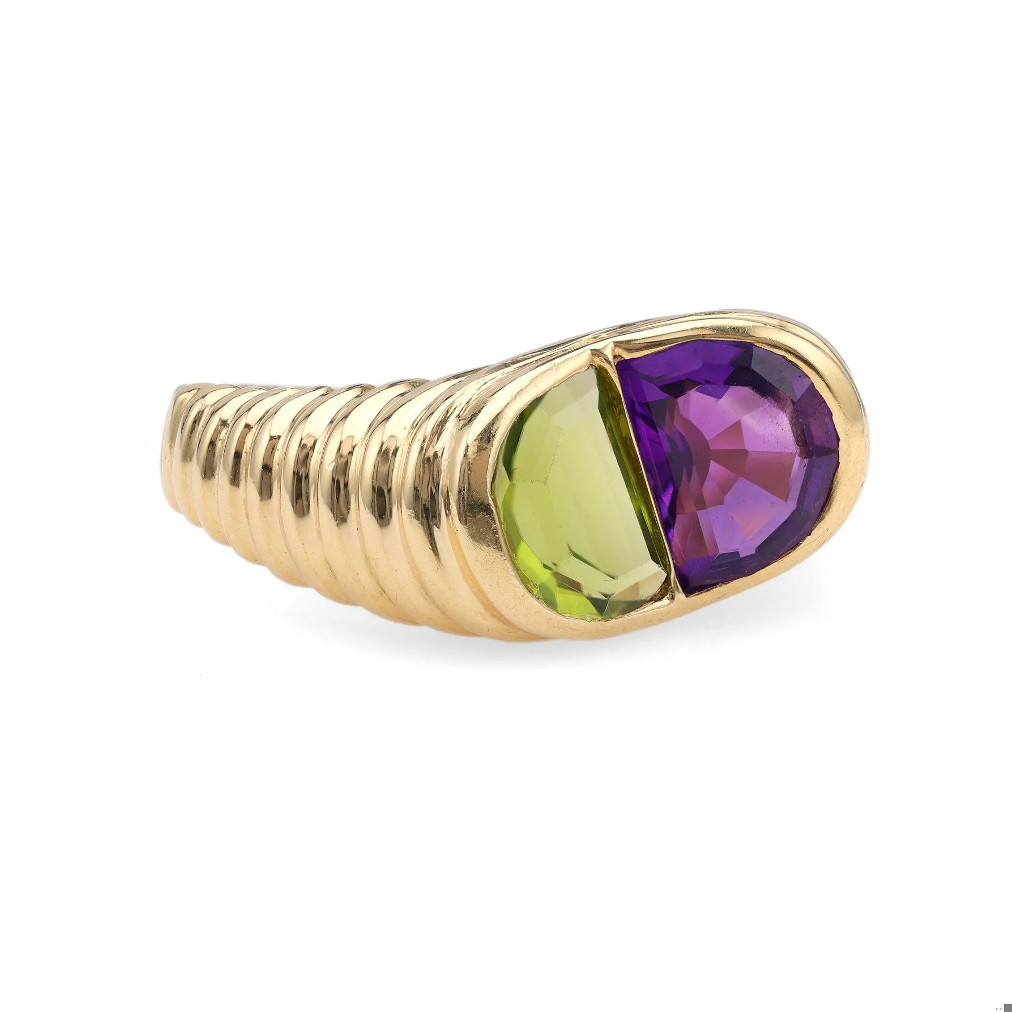 Vintage Peridot Amethyst 18k Yellow Gold Ring