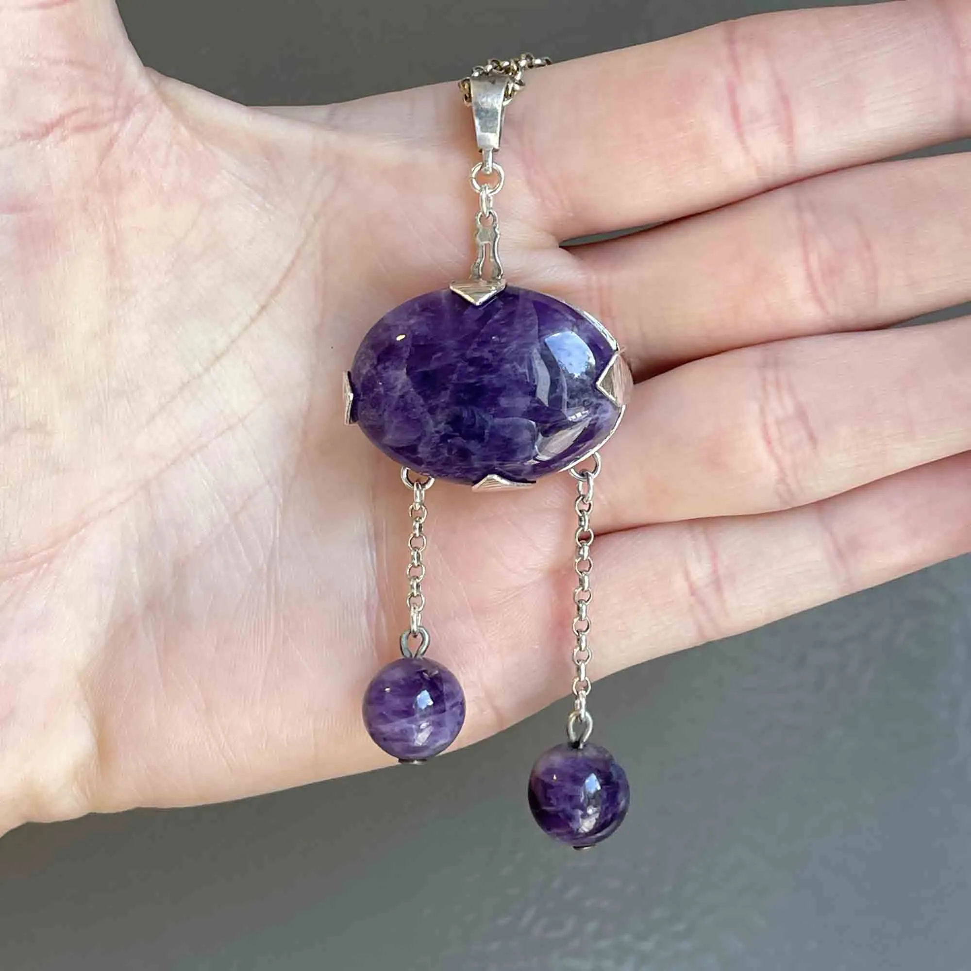 Vintage Silver Amethyst Negligee Necklace