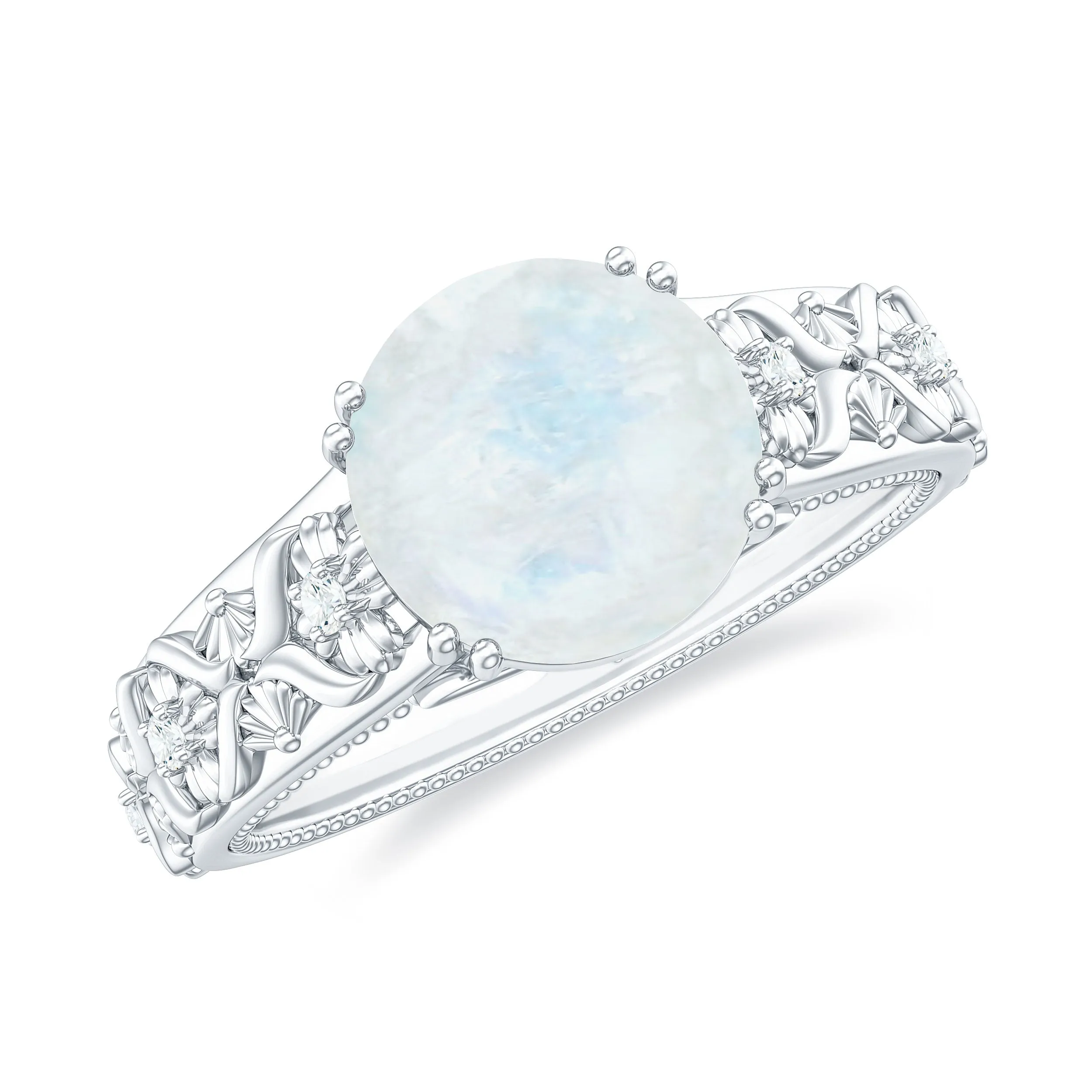 Vintage Style Flower Engagement Ring with Moonstone and Diamond