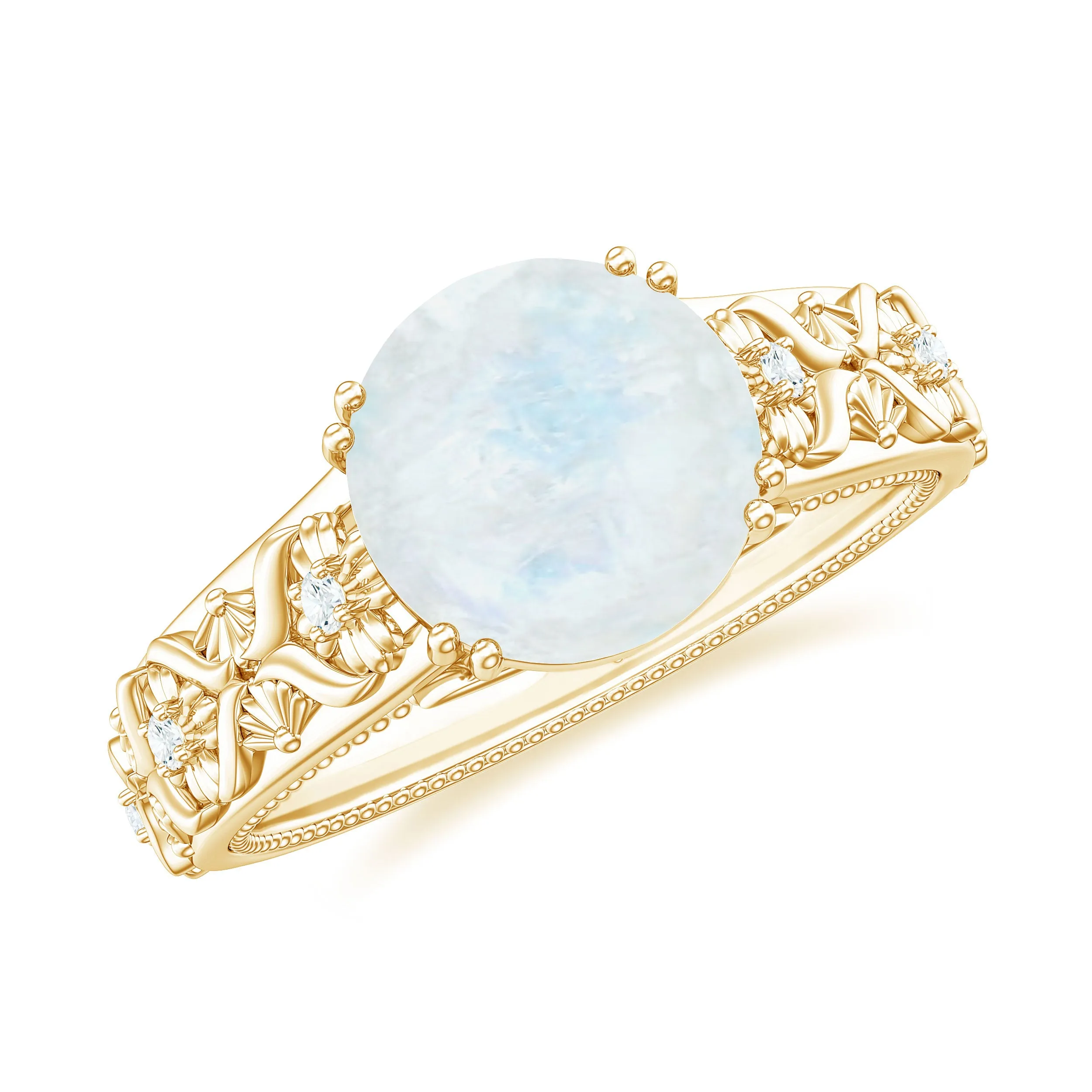 Vintage Style Flower Engagement Ring with Moonstone and Diamond