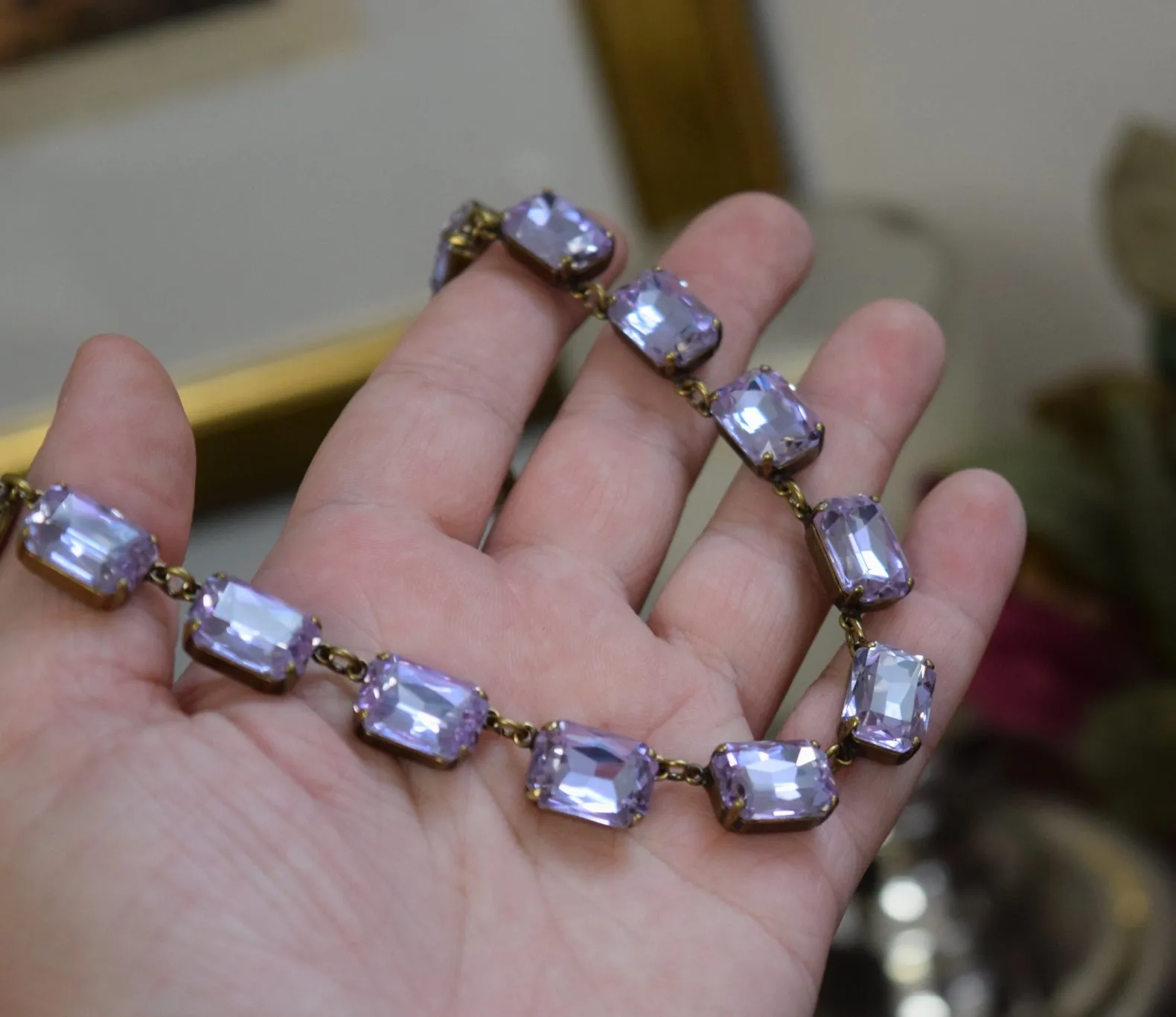 Violet Purple Aurora Crystal Collet Necklace - Medium Octagon