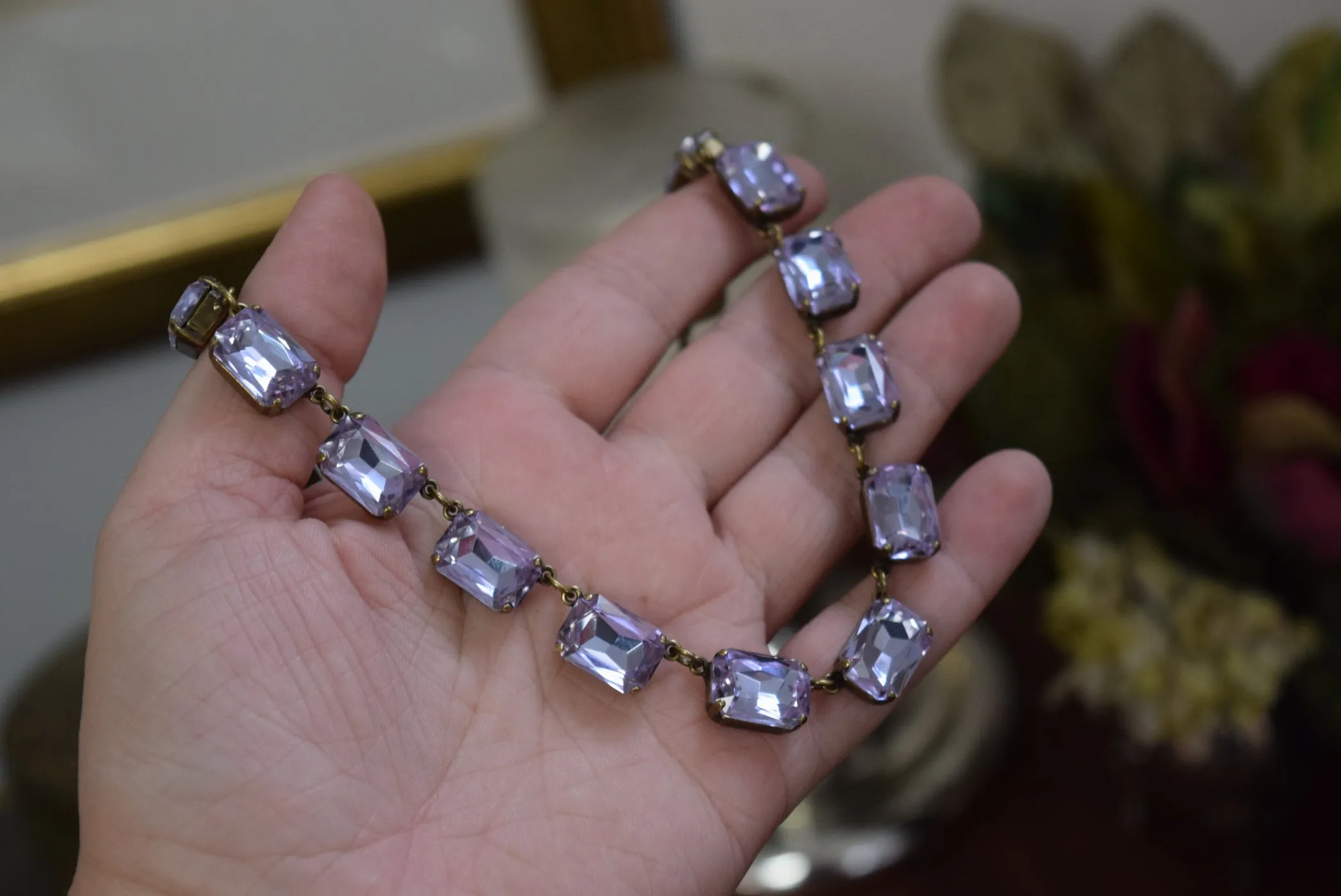 Violet Purple Aurora Crystal Collet Necklace - Medium Octagon