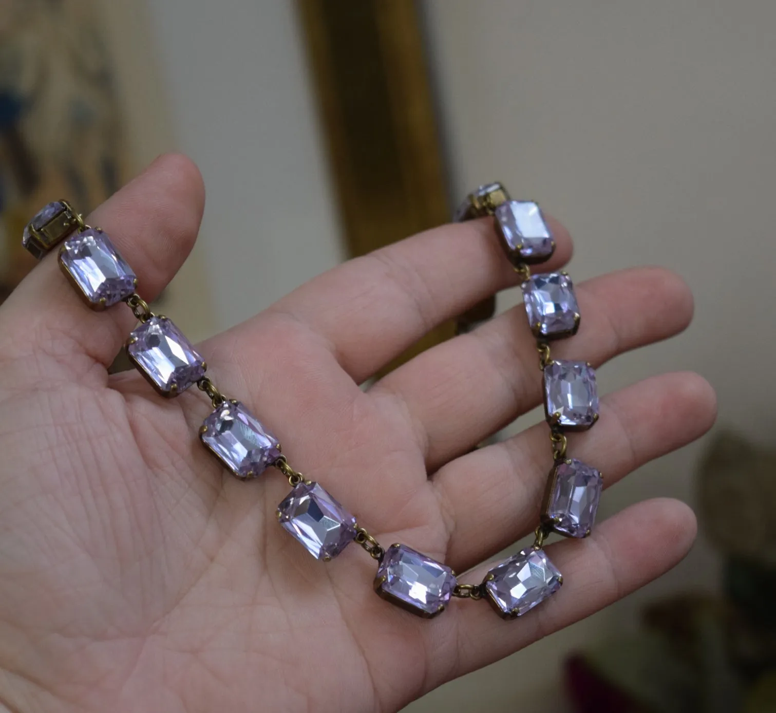 Violet Purple Aurora Crystal Collet Necklace - Medium Octagon