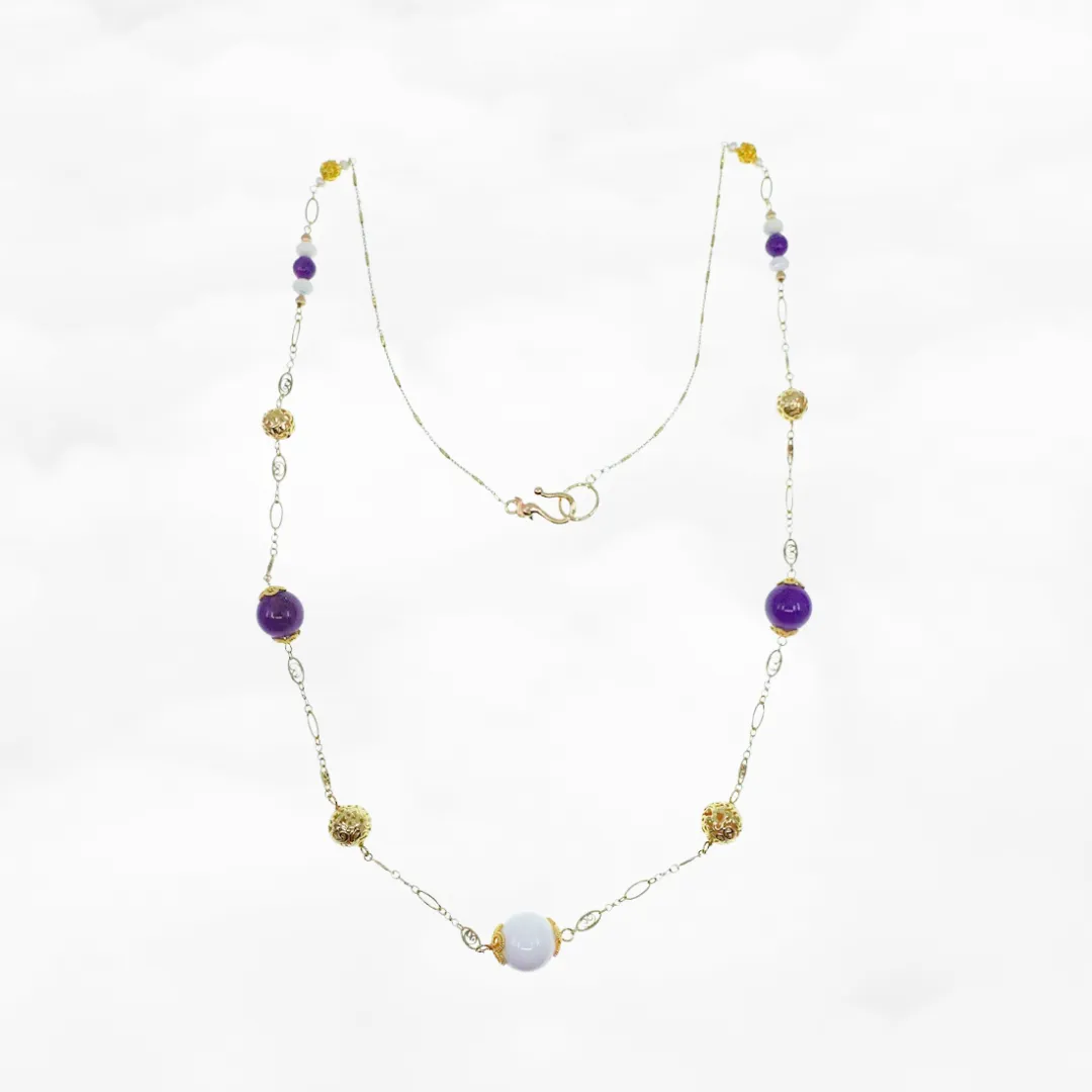 Winter Amethyst and Tridacna Long Chain Necklace