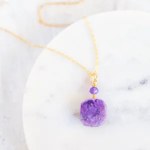 Wire Wrapped Necklace - Charoite and Amethyst