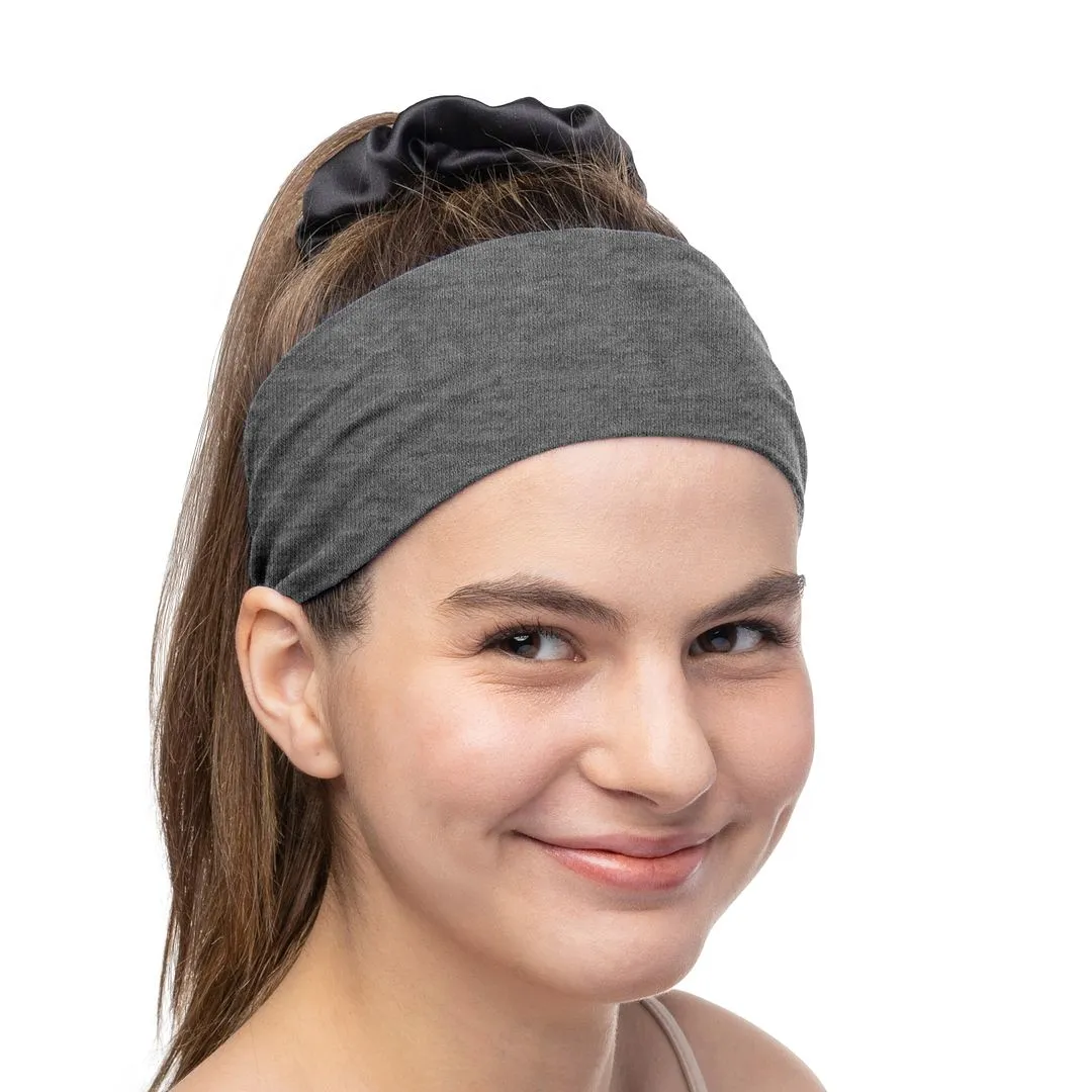 Women's Headbands Cotton Jersey 3" Wide Yoga Fitness Fashion Made in the USA Heather Charcoal