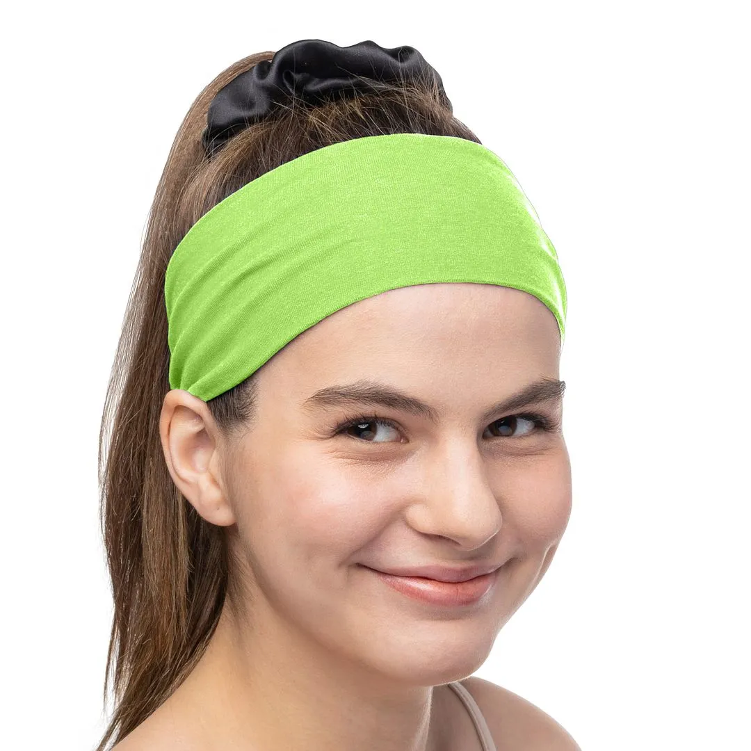 Women's Headbands Cotton Jersey 3" Wide Yoga Fitness Fashion Made in the USA Lime