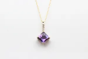 Yellow Gold Amethyst Drop Necklace