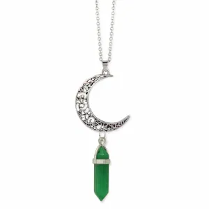 Zad Moon Drop Silver Stone Long Necklace