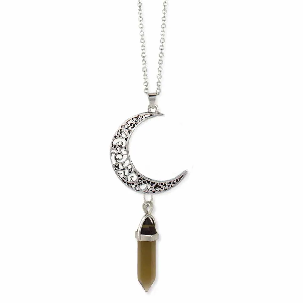 Zad Moon Drop Silver Stone Long Necklace